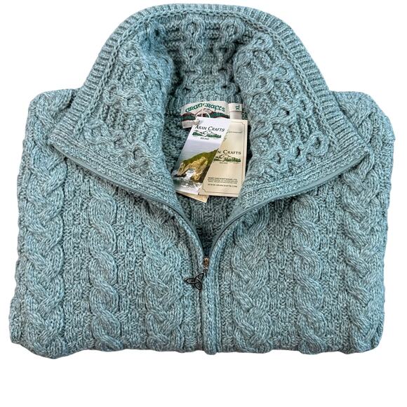 NWT Aran Crafts Irish Women's Double Collar Zip Cardigan (100% Merino Wool) XL - Picture 2 of 12